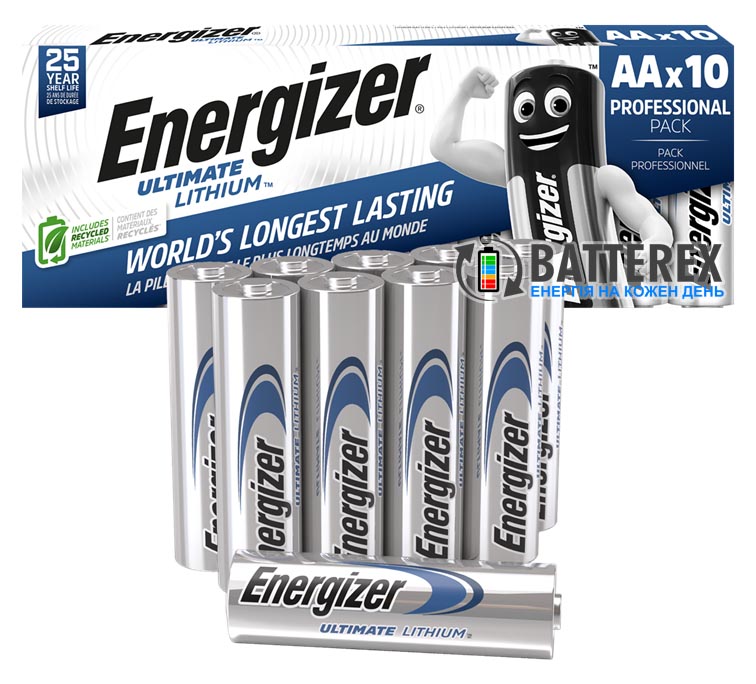 Батарейки литиевые АА Energizer Ultimate Lithium L91 AA10 1.5V 3500mah упаковка 10 шт.