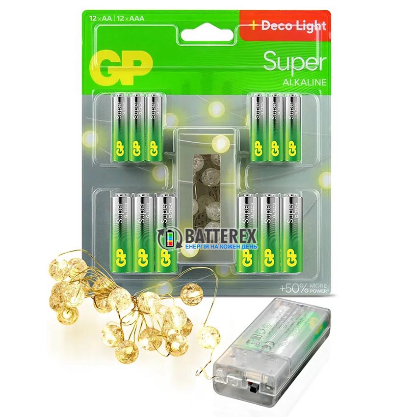 Новогодний набор из 24х щелочных батареек GP Super Alkaline G-TECH