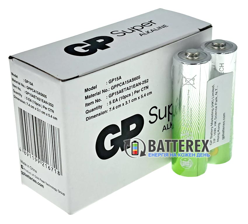 Батарейки щелочные AA GP Super Alkaline G-TECH LR6 1.5V, упаковка 10 шт.