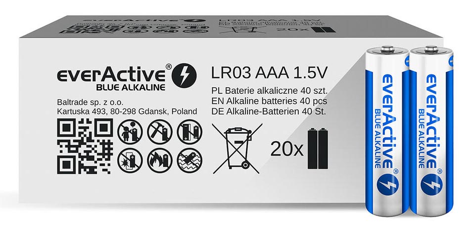 Батарейки минипальчиковые AAA Everactive Blue Alkaline 1.5V LR03 - упаковка 40 шт.