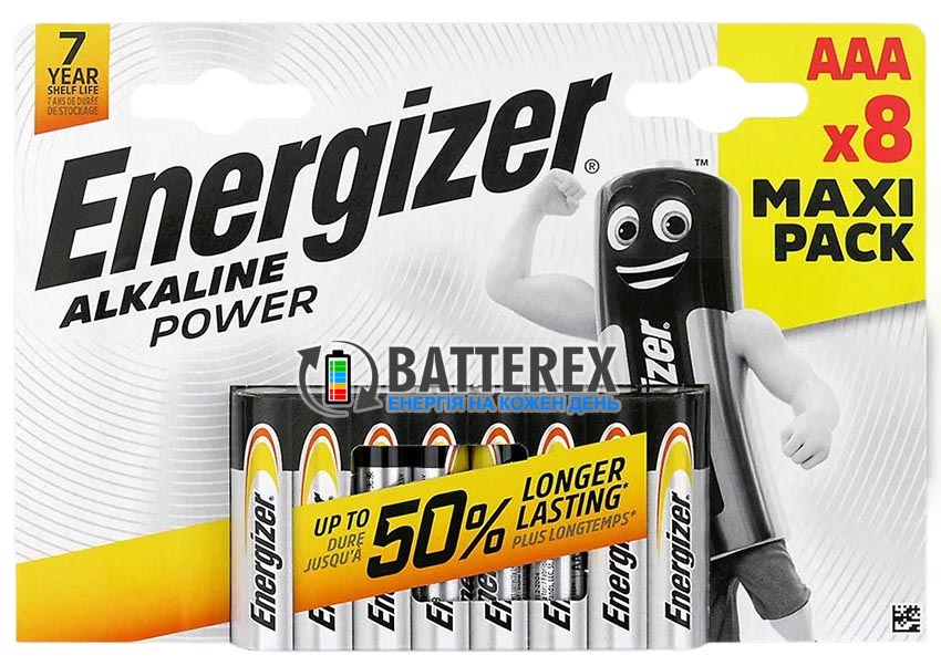 AAA Energizer Alkaline Power E92 LR03 1.5V упаковка 8 шт.