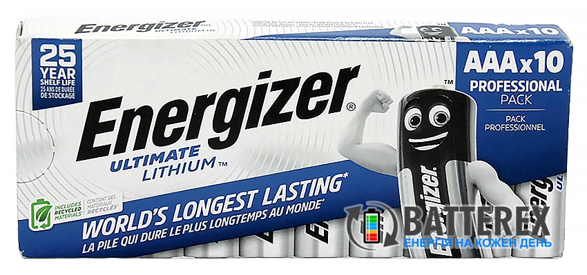 Батарейки литиевые ААA Energizer Ultimate Lithium L92 AAA10 1.5V 1250mah, упаковка 10 шт.