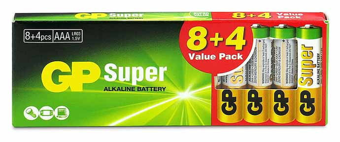 ААА батарейки GP Super Alkaline LR03 1.5V упаковка 12 шт