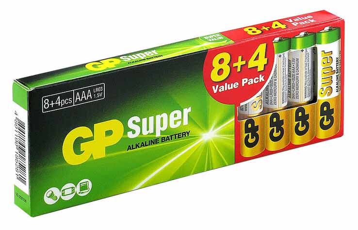 Батарейки щелочные AAA GP Super Alkaline LR03 1.5V упаковка 12 шт