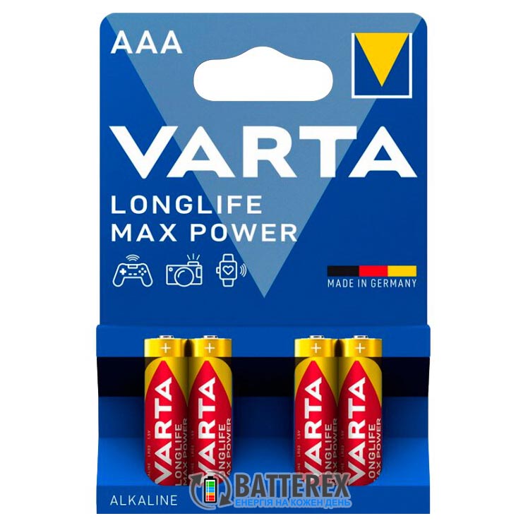 Батарейки щелочные AAA Varta Longlife MAX Power Alkaline LR03 1.5V упаковка 4 шт.