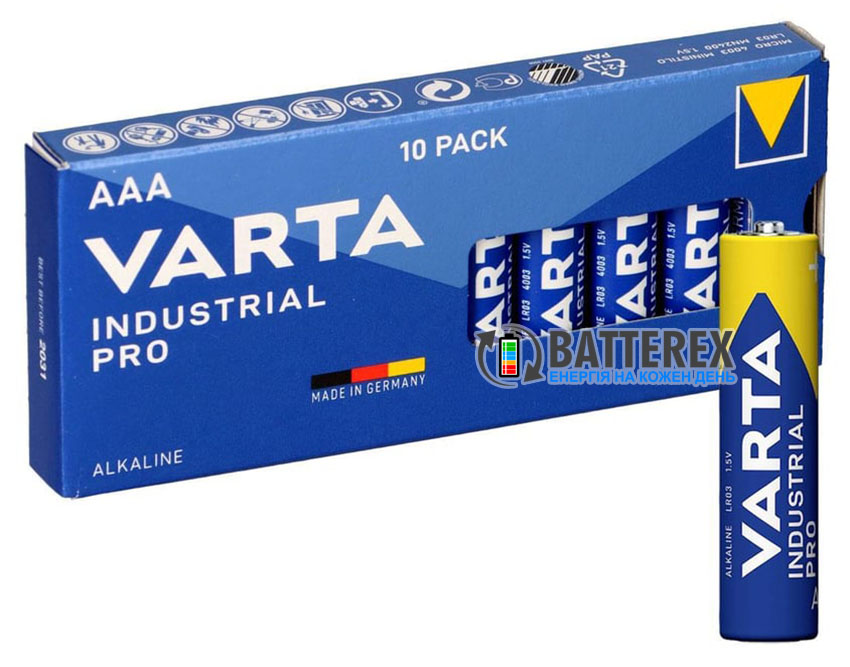 AAA Varta Industrial Pro Alkaline 4003 LR03 1.5V, упаковка 10 шт.
