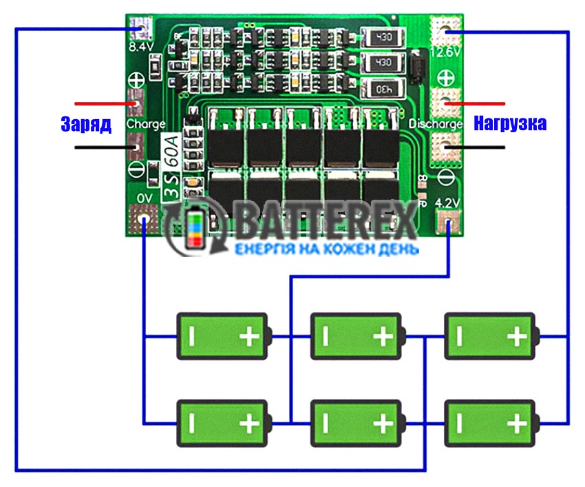 BMS 3S 60A 11.1-12.6V с балансуванням