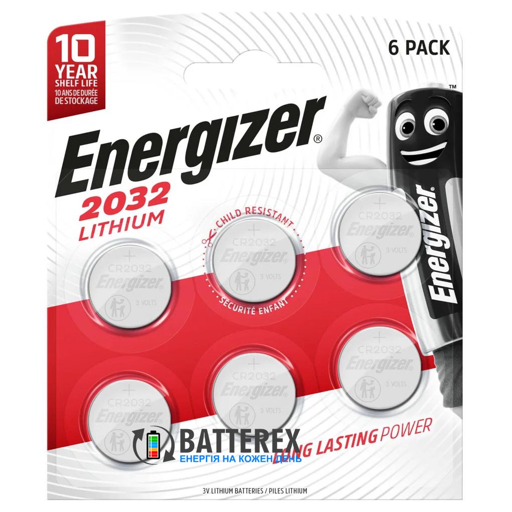 Батарейка CR2032 Energizer Lithium 3V упаковка 6 шт.