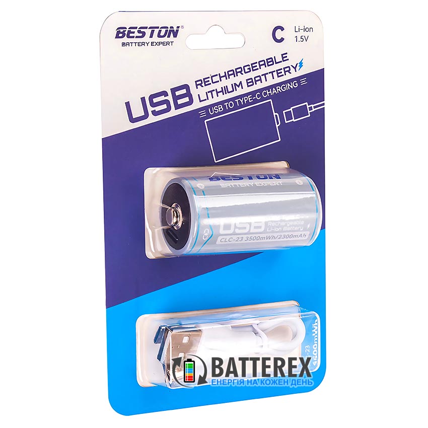 C R14 Li-ion Beston 3500mWh 2300mAh 1.5V Protected USB Type-C