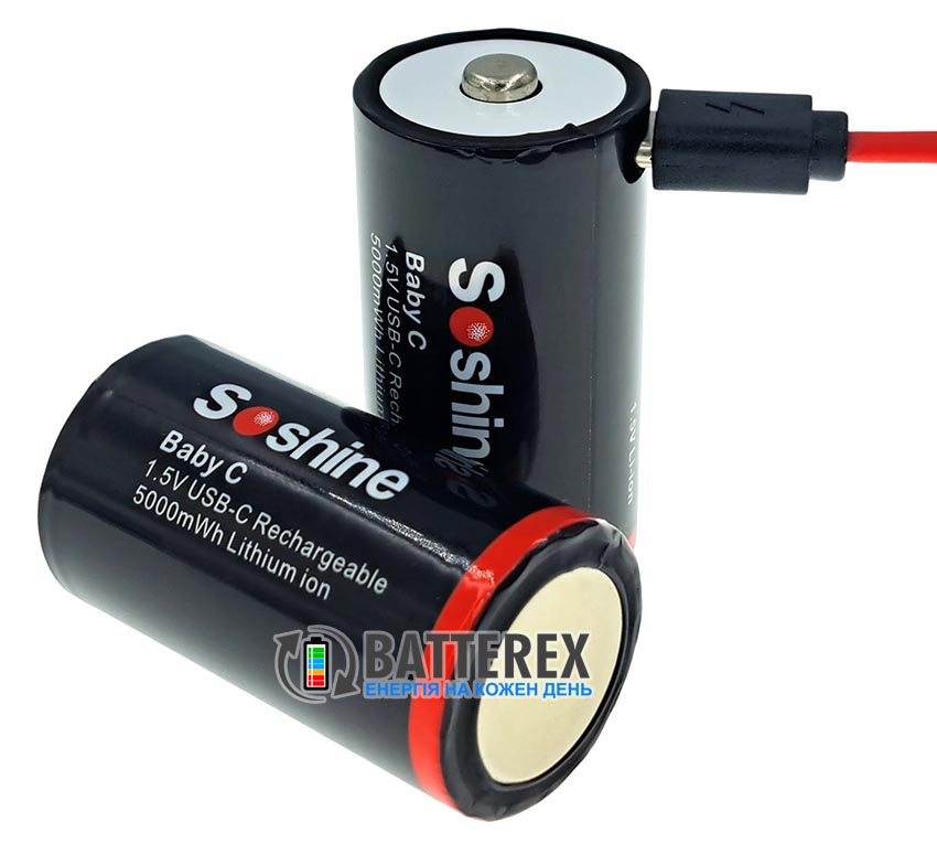 Літієвий акумулятор C R14 Li-ion Soshine 5000mWh 1.5V Protected USB Type-C
