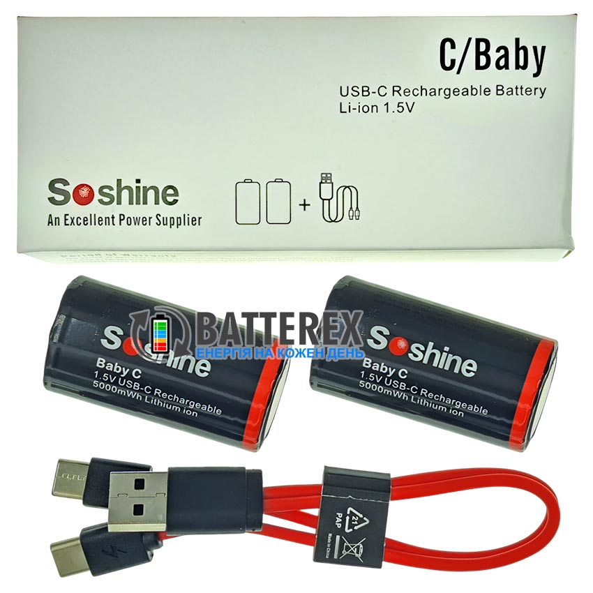 C R14 Li-ion Soshine 1.5V 5000mWh USB Type-C