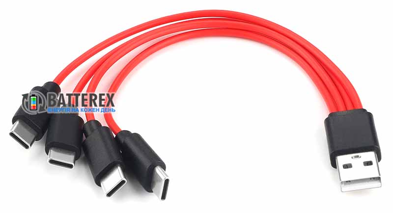 Кабель на 4 порта Type-C Soshine USB AM - 4xType-C Red