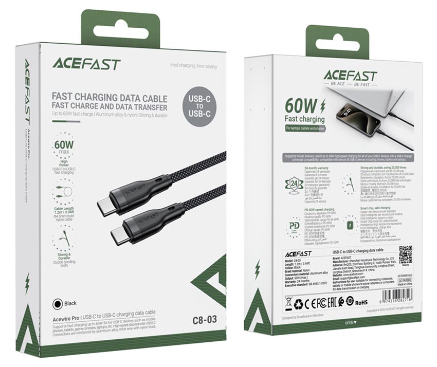 кабель ACEFAST C8-03 Type-C to Type-C 5A 60W 1.2м