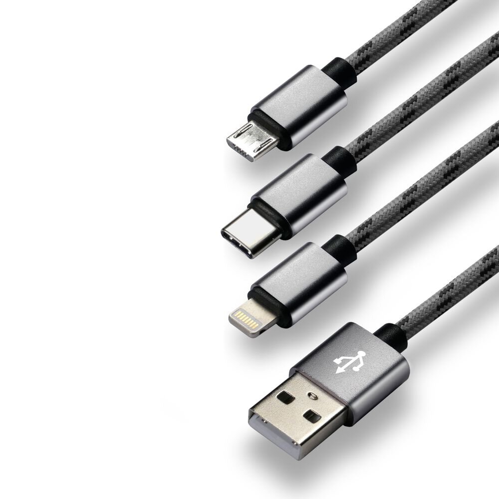 Кабель 3-в-1 Everactive USB - Type-C - Lightning - microUSB - довжина 120см