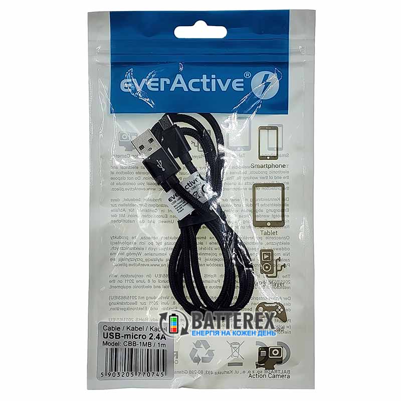 Кабель Everactive CBB-1MB USB - micro-USB 2.4A 1м