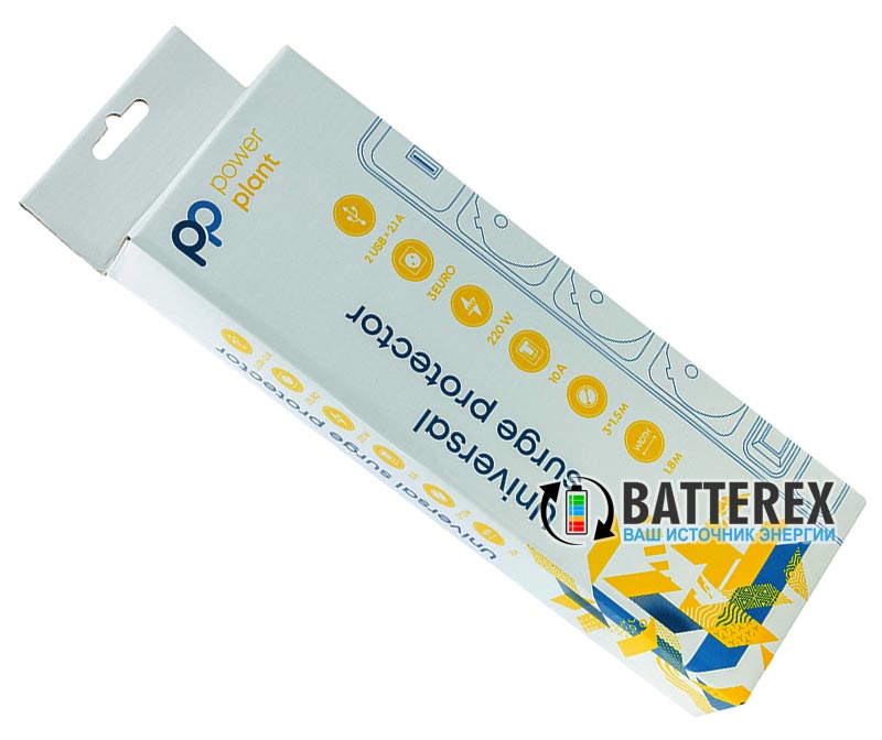 Сетевой фильтр - удлинитель PowerPlant на 3 розетки и 2 USB-порта 5V 2.1A