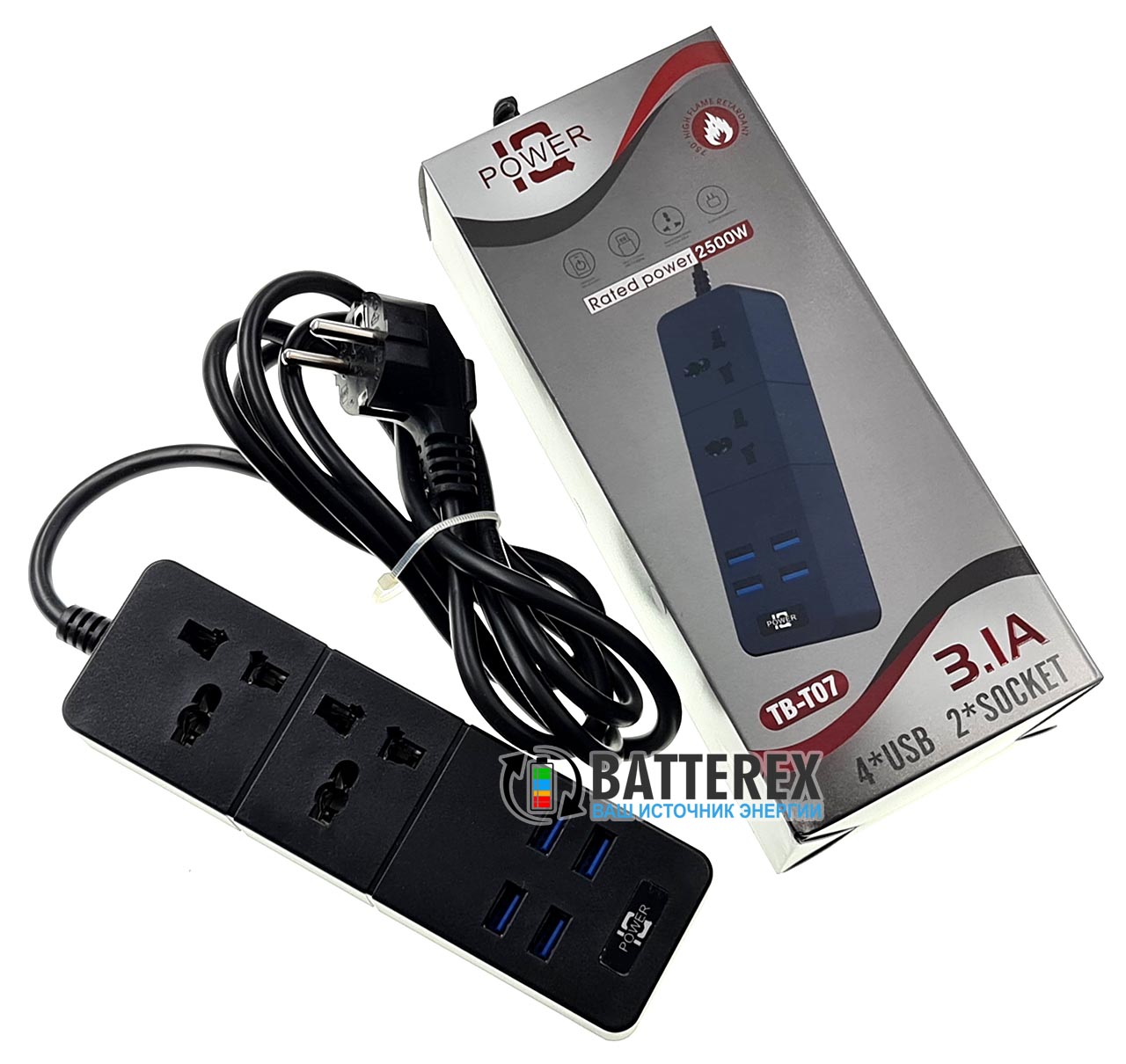 Сетевой фильтр на 4 порта USB и 2 розетки IQ Power TB-T07 Сетевой фильтр на 4 порта USB и 2 розетки IQ Power TB-T07