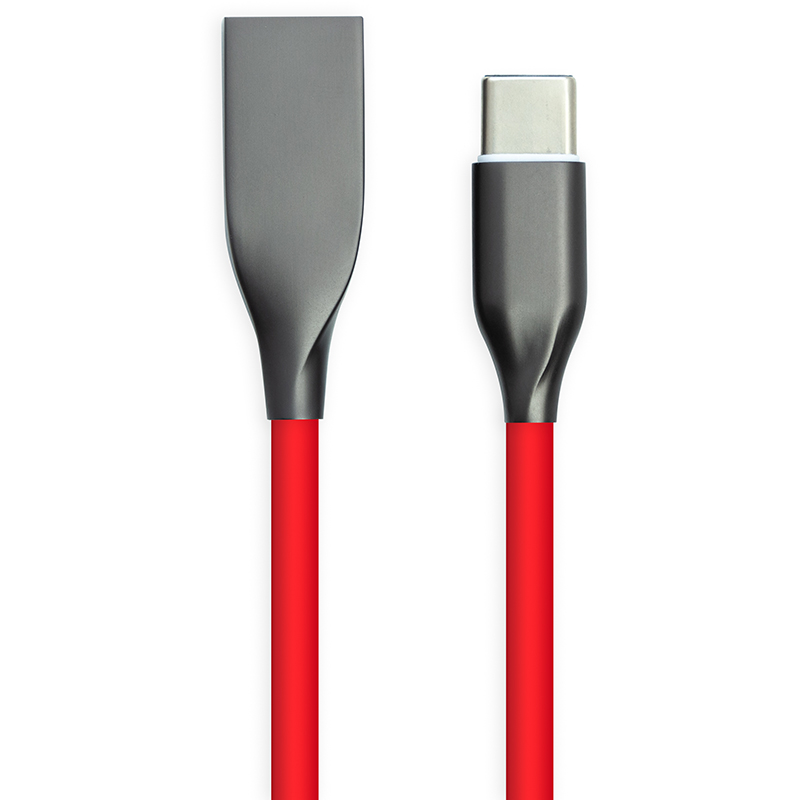 Кабель PowerPlant USB AM - Type-C 2.4А 1м супергибкий силикон, красный