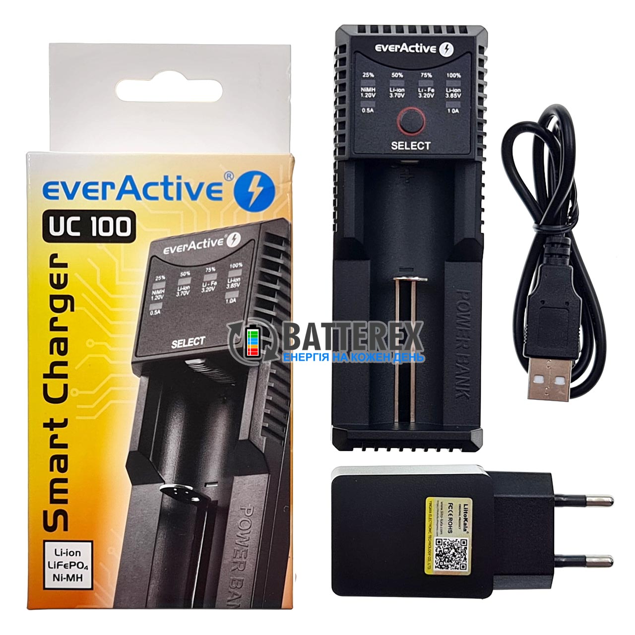 EverActive UC 100 + USB Liitokala 5V 2A