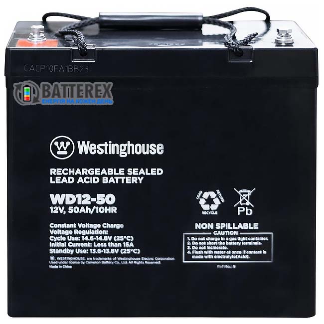 Акумулятор свинцево-кислотний Westinghouse 12V 50Ah terminal T14