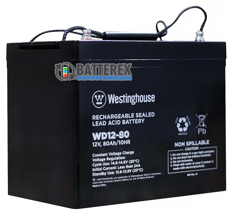 Батарея аккумуляторная 12V 80Ah Terminal T14 Westinghouse Deep Cycle свинцово-кислотная