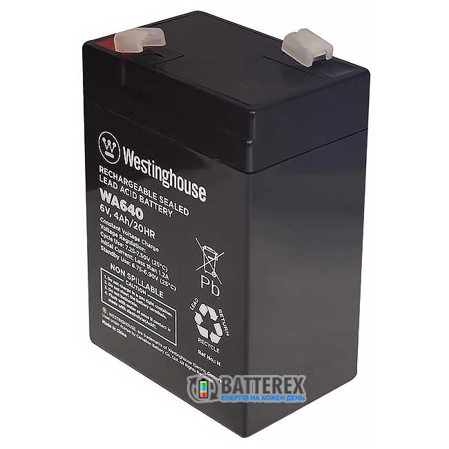 Батарея аккумуляторная свинцово-кислотная Westinghouse 6V 4Ah terminal F1