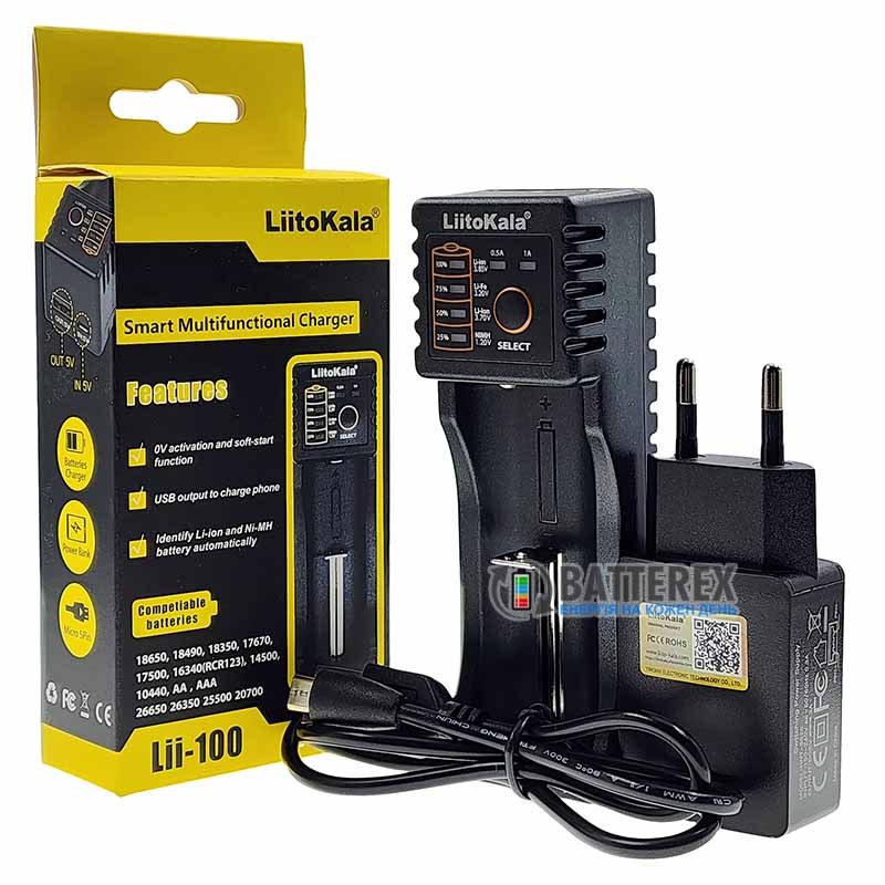 LiitoKala Lii-100 + USB адаптер Liitokala 5V 2A