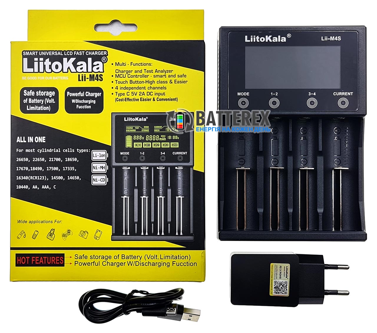 LiitoKala Lii-M4S + фирменный USB адаптер Liitokala 5V 2A