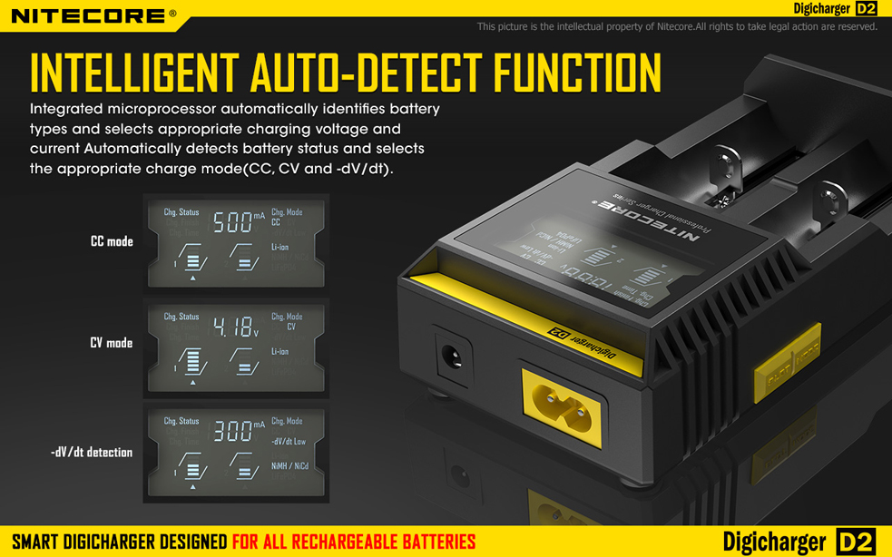 Nitecore D2 - универсальное зарядное устройство с дисплеем на 2 аккумулятора Li-ion / NiMH