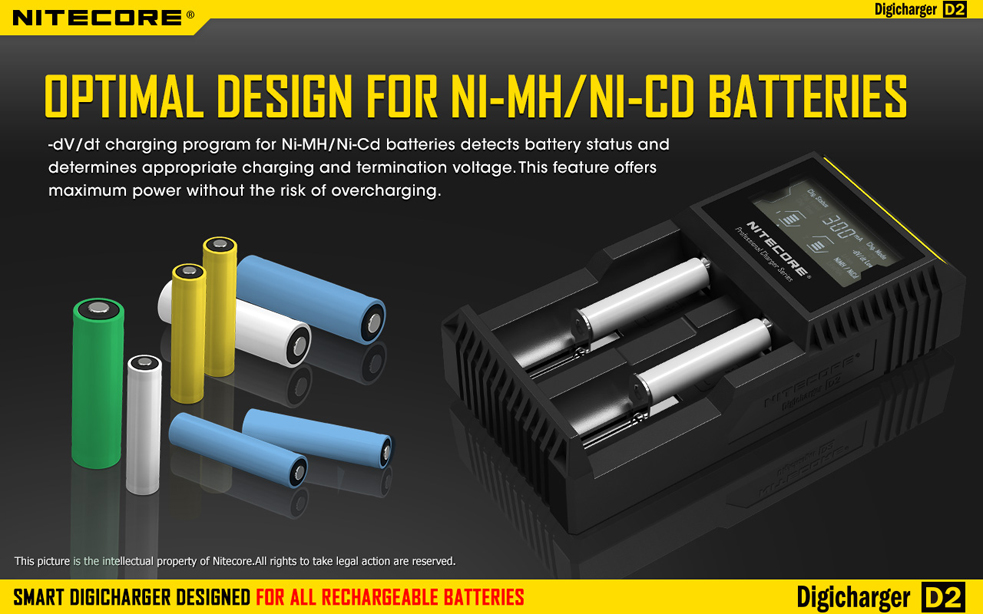 Nitecore D2 - универсальное зарядное устройство с дисплеем на 2 аккумулятора Li-ion / NiMH