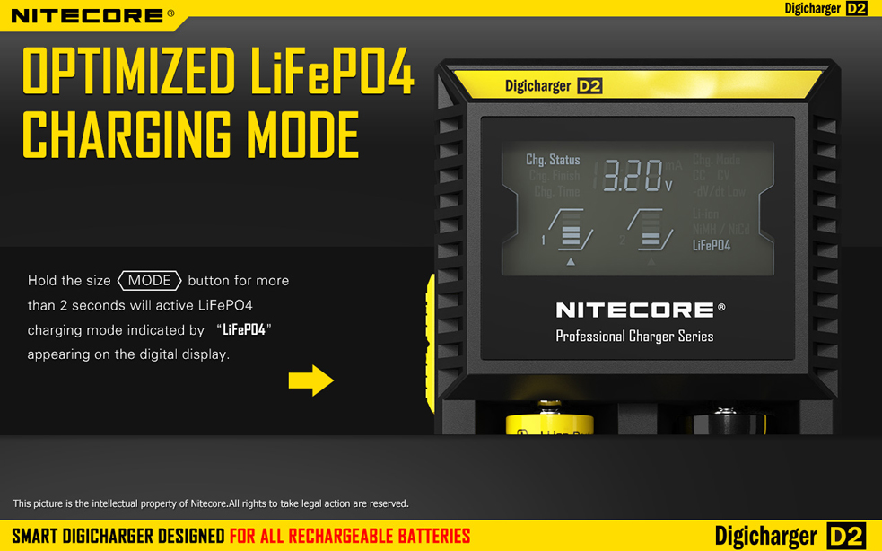 Nitecore D2 - универсальное зарядное устройство с дисплеем на 2 аккумулятора Li-ion / NiMH