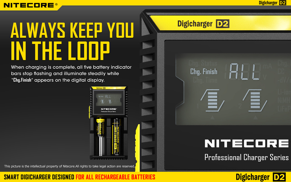 Nitecore D2 - универсальное зарядное устройство с дисплеем на 2 аккумулятора Li-ion / NiMH