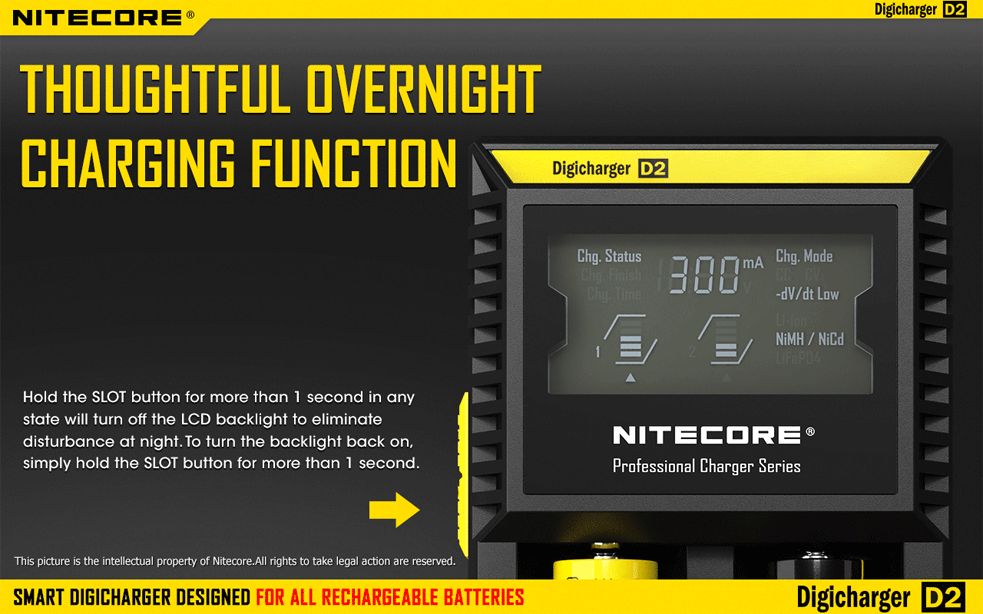 Nitecore D2 - универсальное зарядное устройство с дисплеем на 2 аккумулятора Li-ion / NiMH