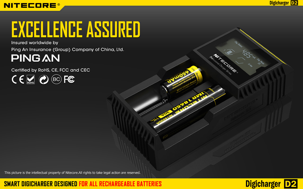 Nitecore D2 - универсальное зарядное устройство с дисплеем на 2 аккумулятора Li-ion / NiMH