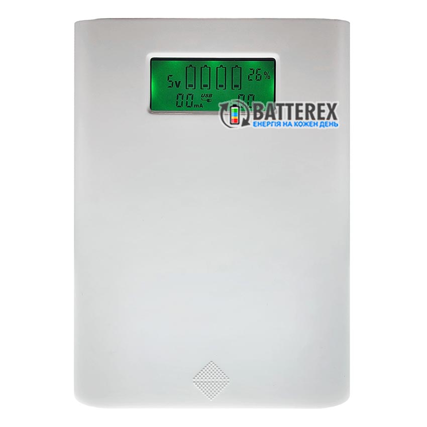 Soshine E3S White - повербанк и зарядное устройство на 4 аккумулятора 18650 с дисплеем на 2 порта USB 5V 3.5A