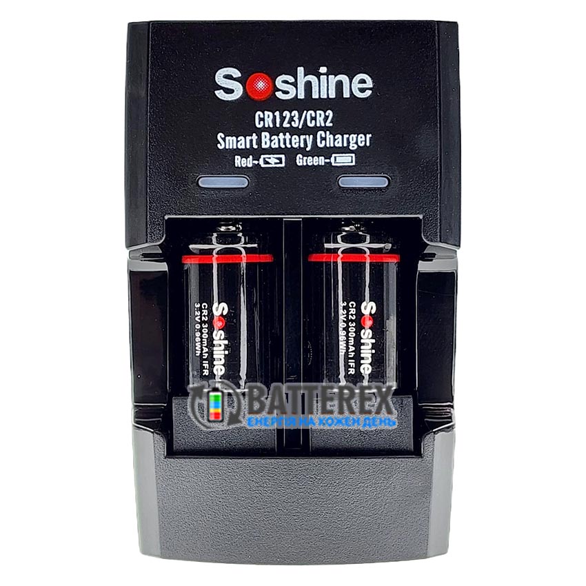 Soshine S5-Fe зарядний пристрій на 2x CR2/CR123 LiFePO4 + 2 акумулятори CR2 Soshine 300mAh 3.2V