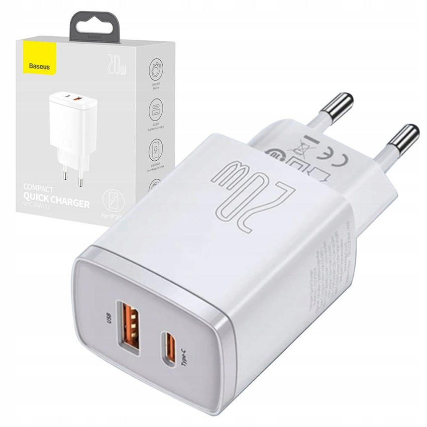 Baseus Compact Quick Charger C+U 20W White CCXJ-B02