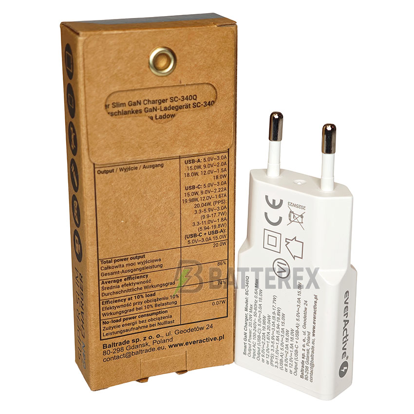 USB адаптер Everactive SC-340Q GaN Super Slim Charger