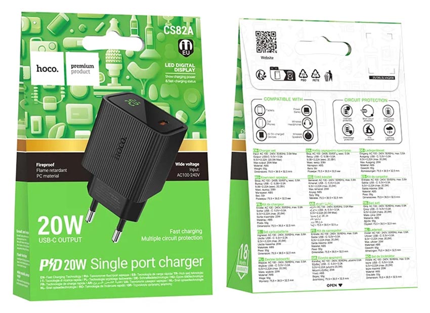 Мережевий USB зарядний пристрій HOCO CS82A PD20W USB-C Black