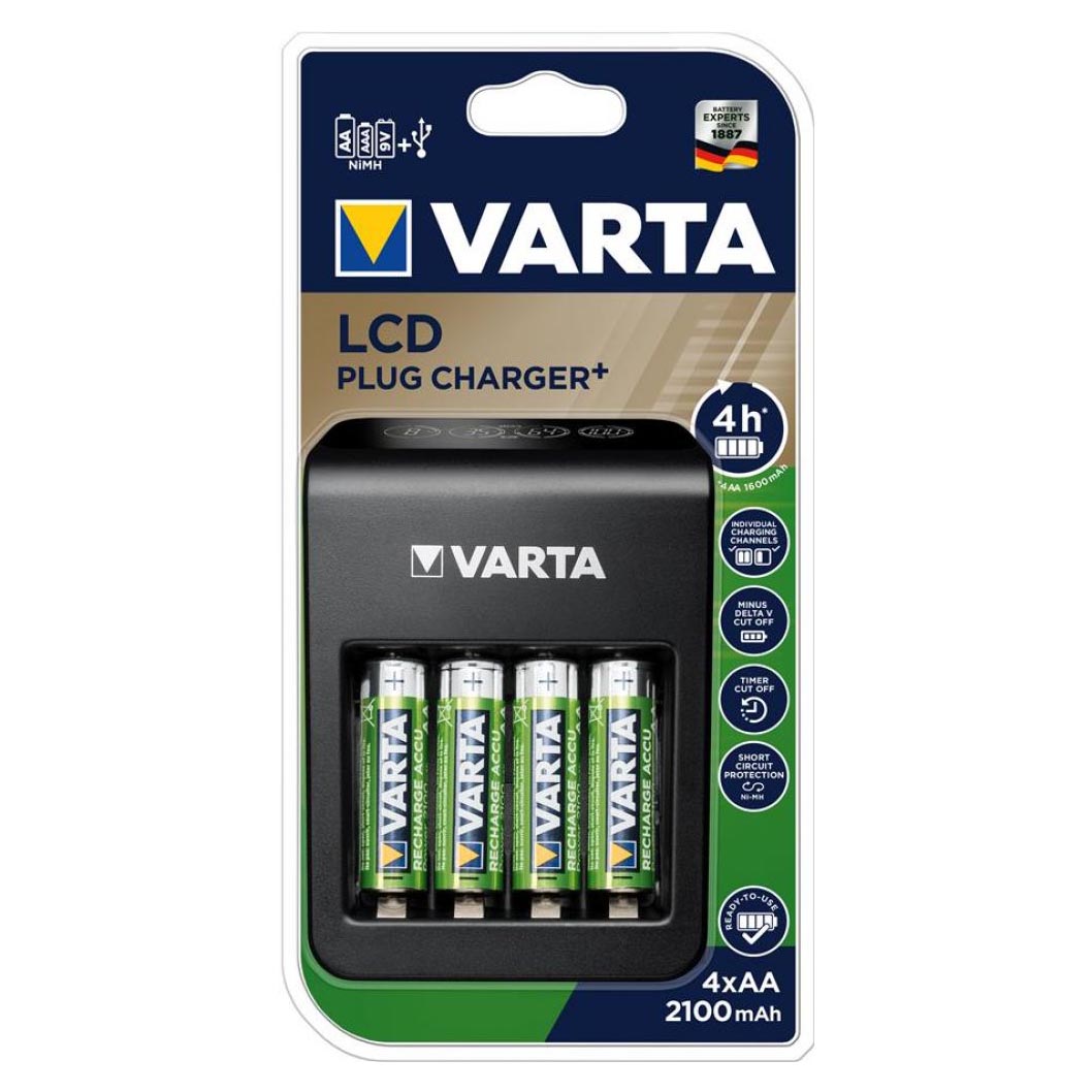 Фірмовий комплект зарядний пристрій Varta LCD Plug Charger Plus + 4 акумулятори AA Varta 2100mah