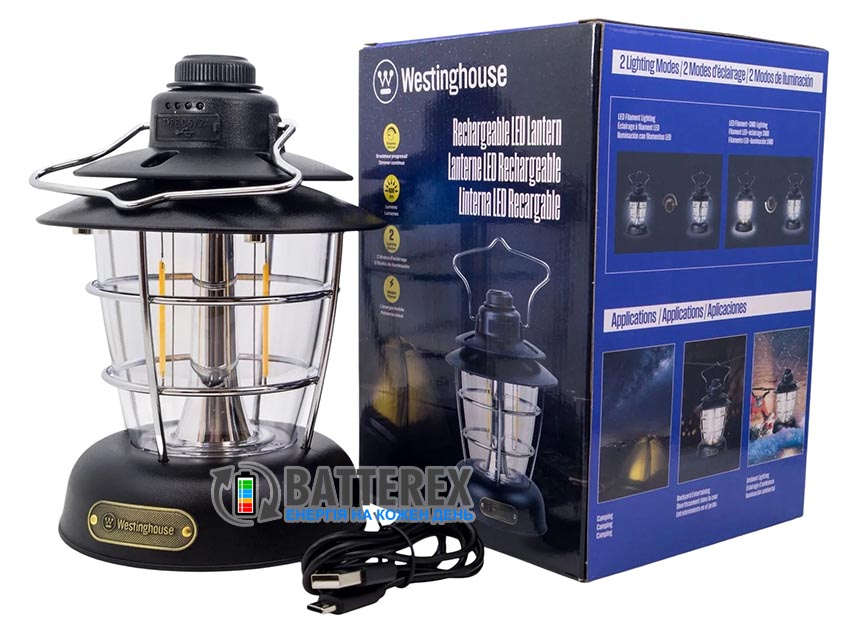 Кемпінговий ліхтар Westinghouse WF241 Black RETRO 400Lm 6W LED Filament Powerbank Type-C